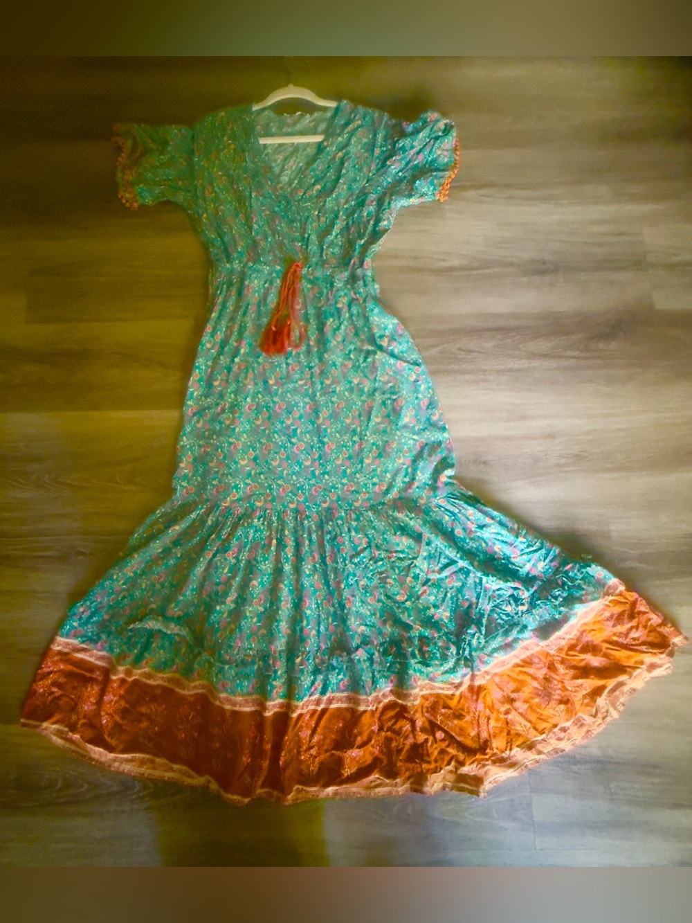 Boho Floral Maxi Dress in Teal and Rust